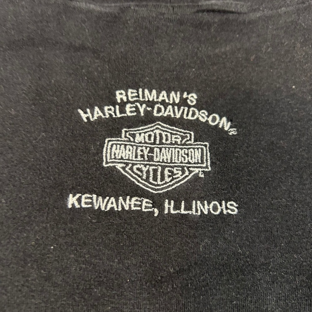 Harley Davidson Mock Neck Shirt Womens Large Black Teal Blue Long Sleeve Cotton - Picture 4 of 6